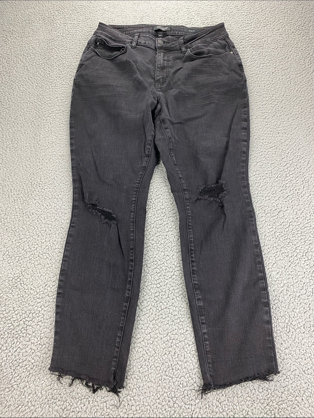 Judy Blue Distressed Slim Fit Raw Hem Stretch High Rise Jeans   Plus Size: 16W